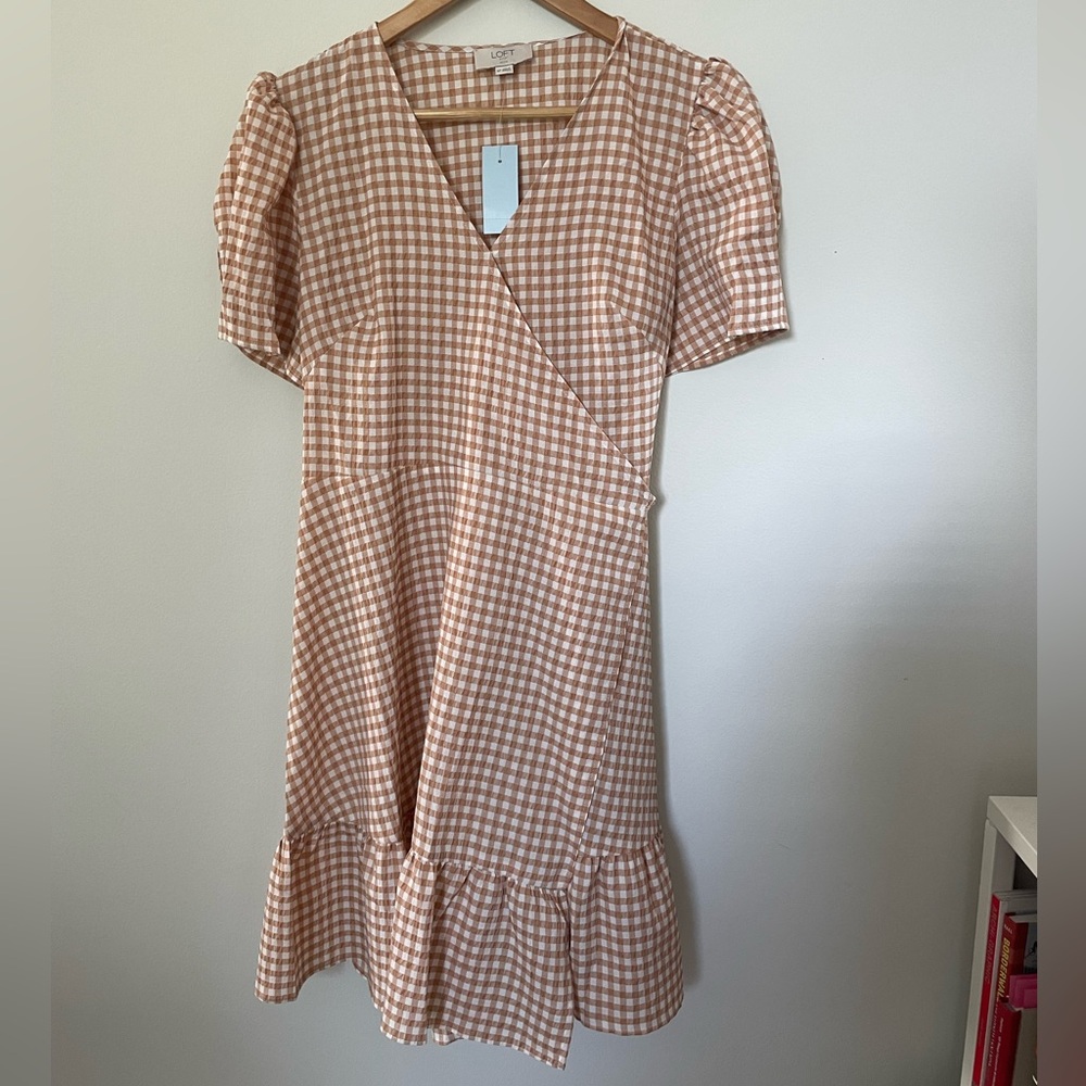 loft gingham wrap dress